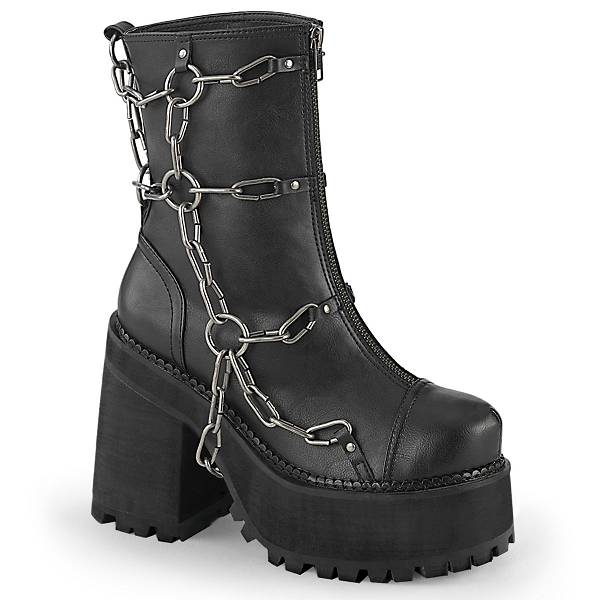 Demonia Women's Assault-66 Platform Ankle Boots - Black Vegan Leather D5609-27US Clearance